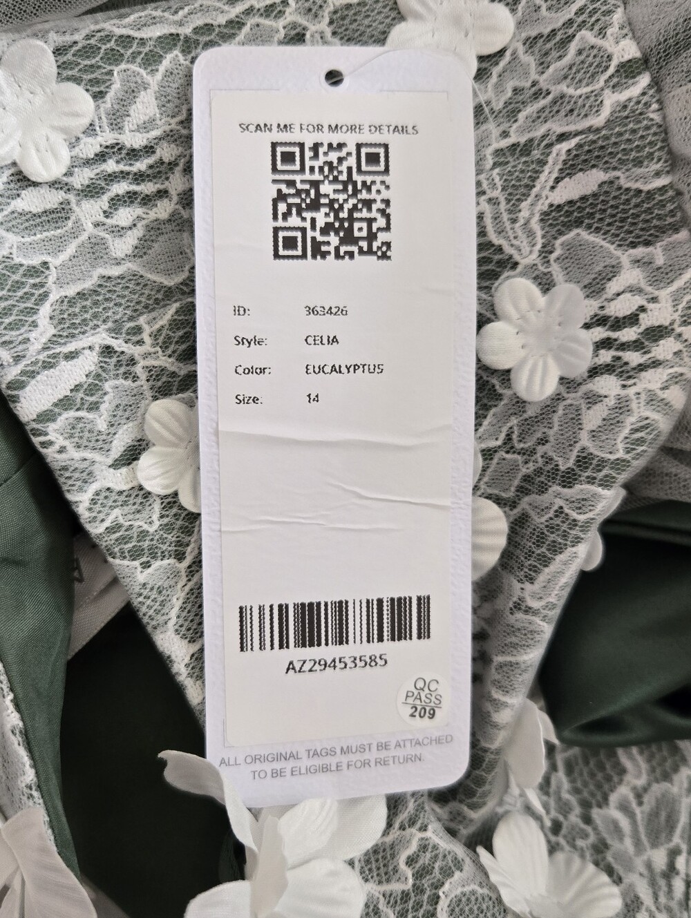 Azazie Celia Flowergirl Dress Eucalyptus Green White Lace 3D Flowers Train 14 - Picture 10 of 16